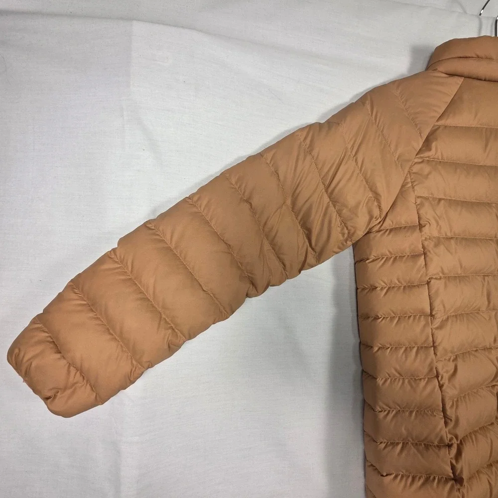 Patagonia‎ Down 600 Fill Jacket Kids XL Tan Pink Puffer Hoodless Full Zip Warm